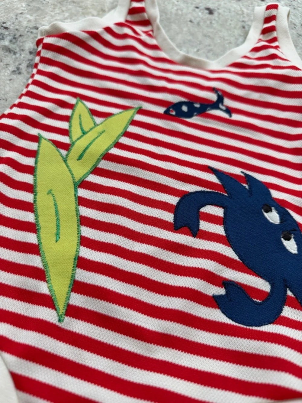 Rare Vintage 1960s Girls Swimsuit Red Striped Sea Creatures One Piece Size 6